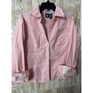 VTG Duck Head Jeans Co Y2K Pink Button Shirt Womens Logo 1X Junior petite